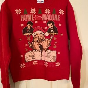 Post Malone Home Malone Ugly Christmas Sweater Holiday Meme Sweatshirt Small